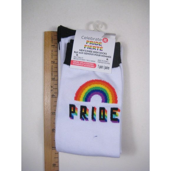 Men Pride Knee High Socks Adult One Size 1 Pair Rainbow Polyester - Picture 3 of 5